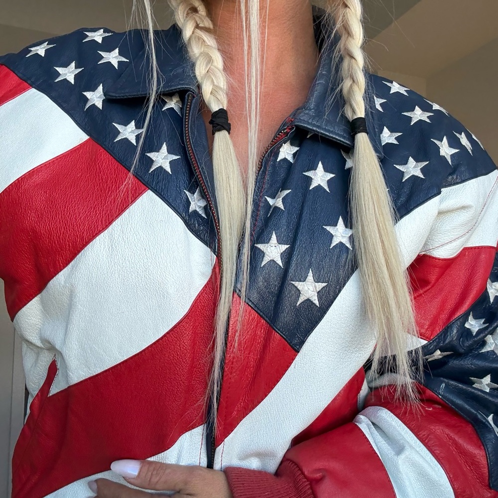 Patriotic Star-Studded Women's Leather Jacket